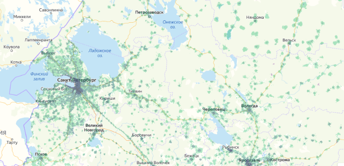 Зона покрытия МТС на карте Видное 